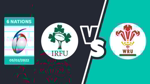 Banner featuring the logo of the Rugby Six Nations tournament next to the flag of Ireland and Wales