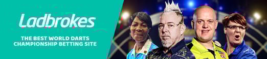 Logo of Ladbrokes since it is chosen as the best darts betting site for this tournament and a photo of the best players in the event