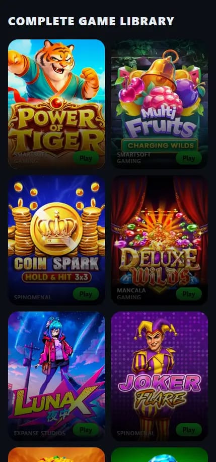 Beazt Casino game library showing the Power of Tiger, Multi Fruits:casinos-151.webp