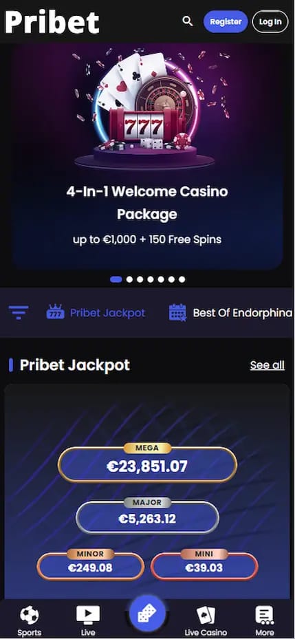 pribet-casino banner showing welcome page
