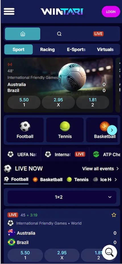 wintari sport banner showing games