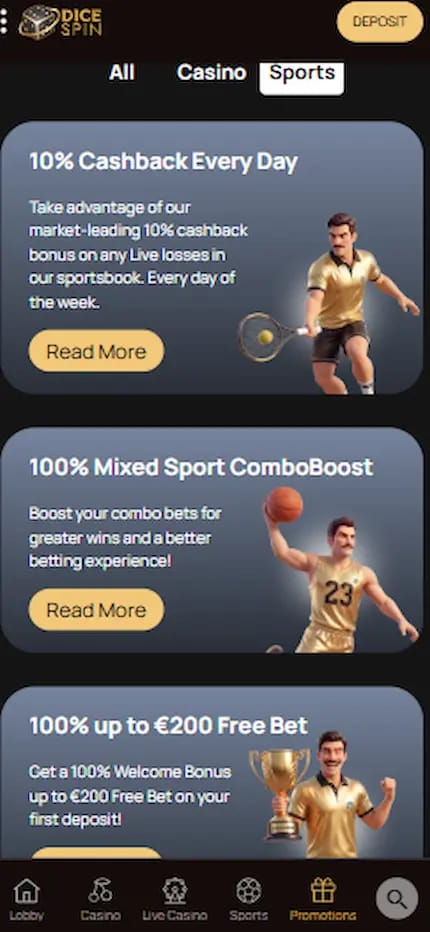 dicespin-sport banner showing sports bonuses