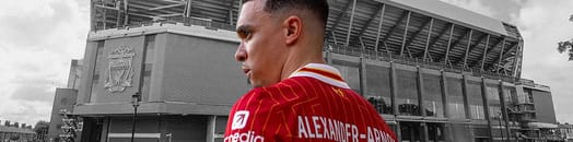 Trent Alexander Arnolds in a Liverpool overlooking Anfield Stadium