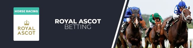 Original banner featuring a jockey on a horse followed by the words "Royal Ascot" next to the coat of arms of the event